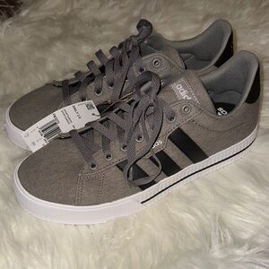 NWT Adidas Gray Canvas Sneakers with Black Stripes